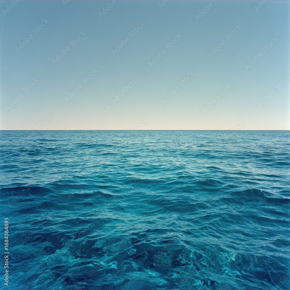 Fototapeta premium Tranquil ocean scene, clear blue water under a pale sky