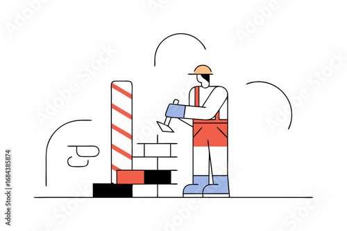 Skilled builder constructing a wall with precision, showcasing industry expertise and dedication to craft