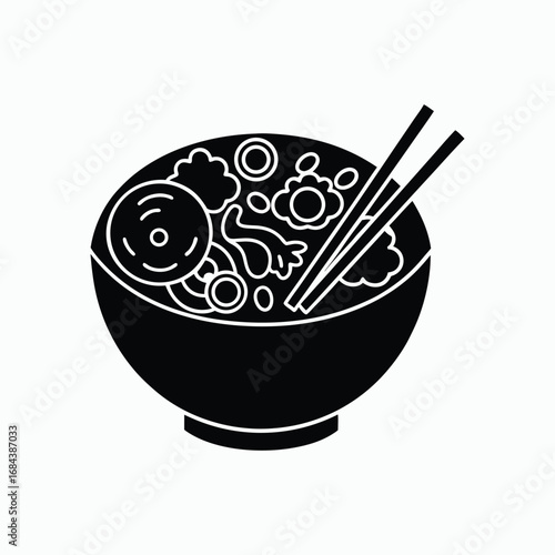 Bibimbap Bowl with Chopsticks Silhouette Vector Illustration