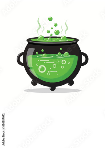 Vector illustration of a classic witch's cauldron with a bubbling green magic potion isolated on a white background