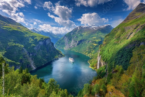 Fjord cruise ship, mountain scenery