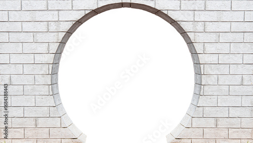 Background and texture free sapce in the center. A circular archway made of white bricks.