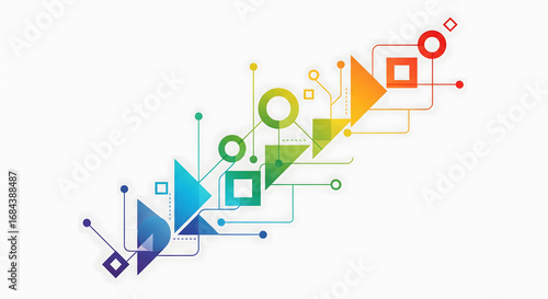 Colorful Geometric Progression: A vibrant and modern representation of technology or business growth, featuring an abstract design with a spectrum of colors and interconnected geometric shapes.