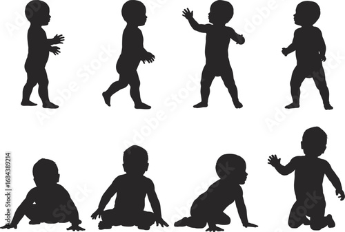 Collection of baby silhouettes in various poses and developmental stages child