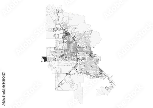 Vector highway and building map of Beaumont in Texas