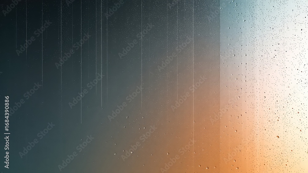 Obraz premium Gentle rain falling against a glass surface with soft light adding a colorful gradient providing a textured background element