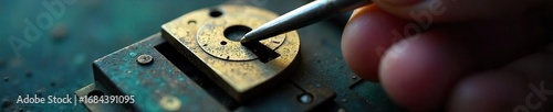 Precision Lockpicking A Close-Up of Skillful Manipulation Under Subtle Lighting, Highlighting the Tension and Intricacy of the Process.