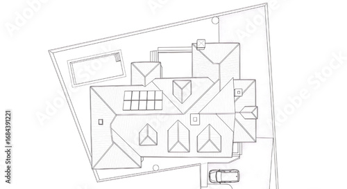 A detailed architectural top-down floor plan showing a complex layout with dimensions.