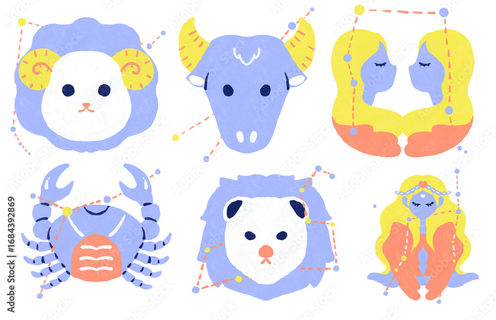 Naklejka premium Cute zodiac signs illustration set