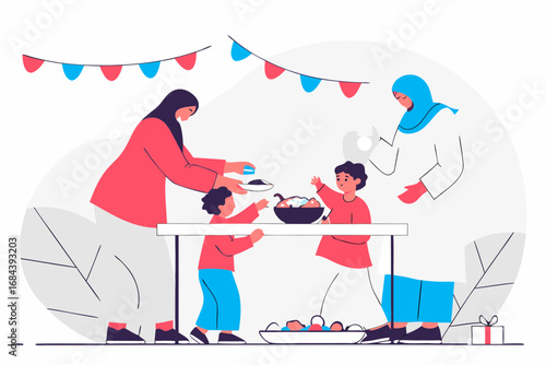 Joyful eid celebration with family preparing delicious food and sharing festive moments