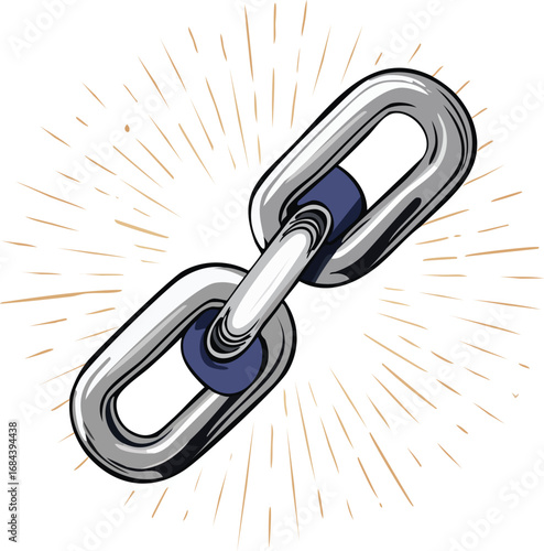 A stylized illustration of a metal chain link, radiating outwards from the center.