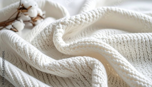 Cream Knitted Fabric Texture with Cotton Detail