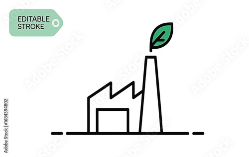 Eco-Friendly Factory Icon A Sustainable Industrial Symbol with a Green Leaf and Clean Energy Concepts