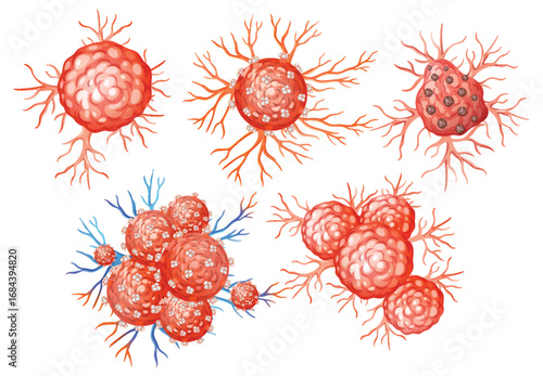 Vector Illustration of Cancer Cells with Branching Structures