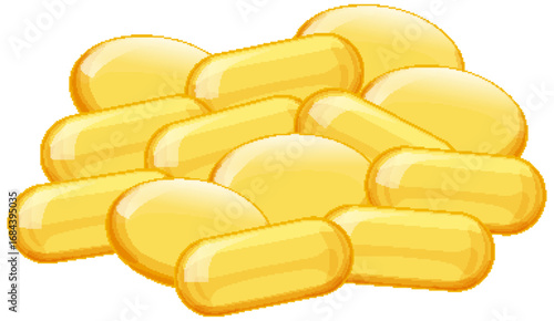 Yellow Vitamin Capsules in Flat Vector Illustration