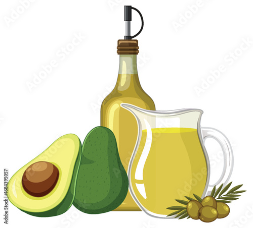 Avocado and Olive Oil with Fresh Avocado Fruit