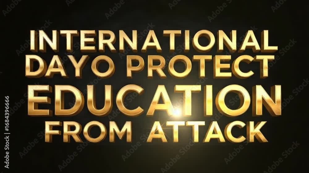 Gold-colored text on a black background promoting the protection of education internationally.