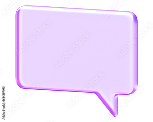 Minimal 3D glass style speech bubble shape in purple and blue gradient. Perfect for digital design, communication graphics, and abstract elements.
