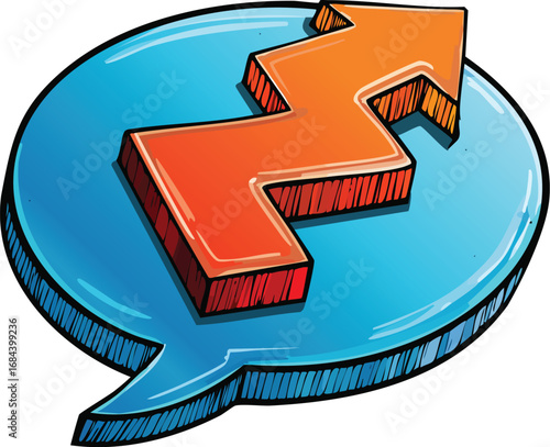 Upward trending arrow inside a speech bubble, symbolizing growth and communication.