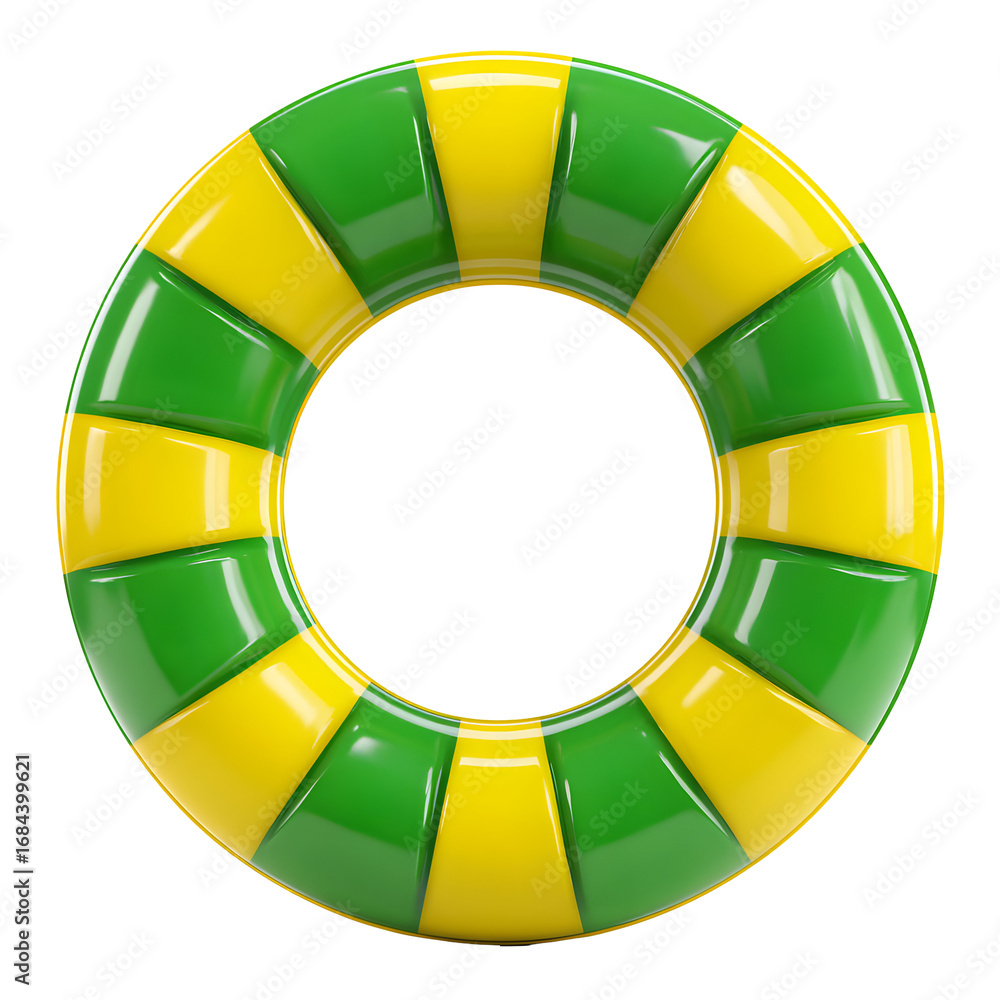 Fototapeta premium Vibrant inflatable ring with alternating green and yellow sections on black background