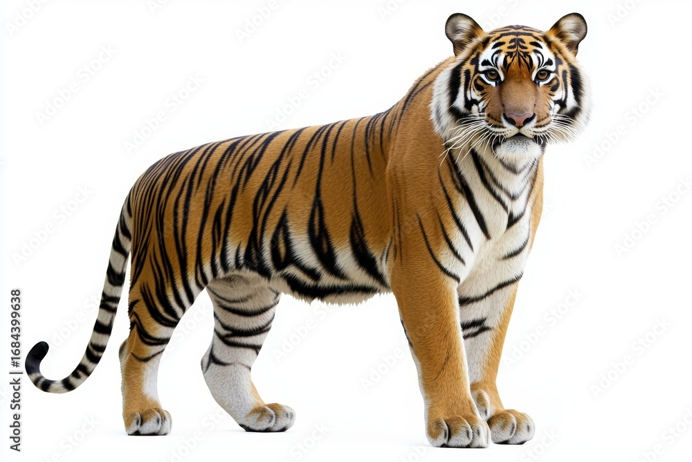 Naklejka premium Majestic Tiger Standing Against White Background