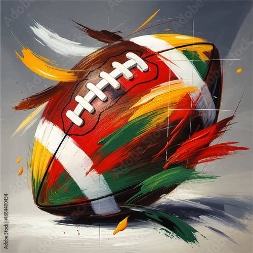 Vibrant Abstract American Football Ball with Colorful Paint Strokes – Modern Sports Art for Dynamic Decor and Promotion