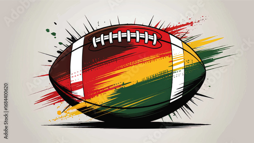 Vibrant Abstract American Football with Colorful Brush Strokes – Dynamic Grunge Sports Illustration for Posters and Marketing
