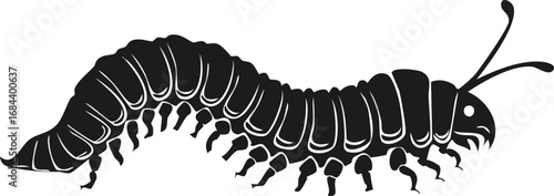Caterpillar Insect Vector Logo in Minimalist Black and White, Simple Design Ideal for Wildlife Branding and Nature Illustration
