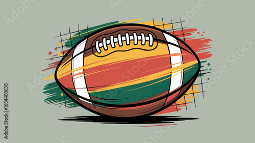Vibrant Abstract American Football Illustration with Colorful Brush Strokes – Hand Drawn Vector Art for Sports Design and Posters