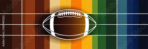 Abstract American Football Field with Colorful Gradient Stripes and White Ball Outline – Modern Sports Background Design