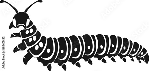 Caterpillar Insect Bug Animal Vector Logo in Black and White, Minimalist and Simple Design, Perfect for Wildlife Branding, Nature Illustration, and Unique Animal Identity
