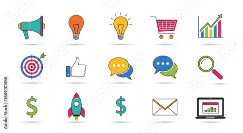 Business marketing strategy icons vector design for seo and web content creation and social media promotion