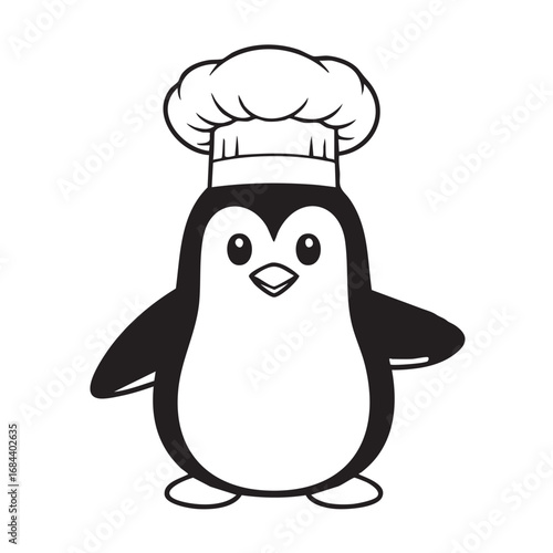 Vector art of a charming penguin chef with a toque, ready to whip up culinary delights in a whimsical and delightful illustration