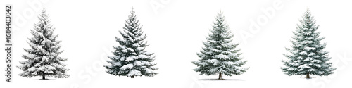 Snow Covered Christmas Trees Set on White Background