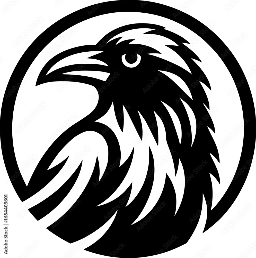 Fototapeta premium Minimalist black and white vector icon of a crow with clean lines, modern style, isolated on white background.