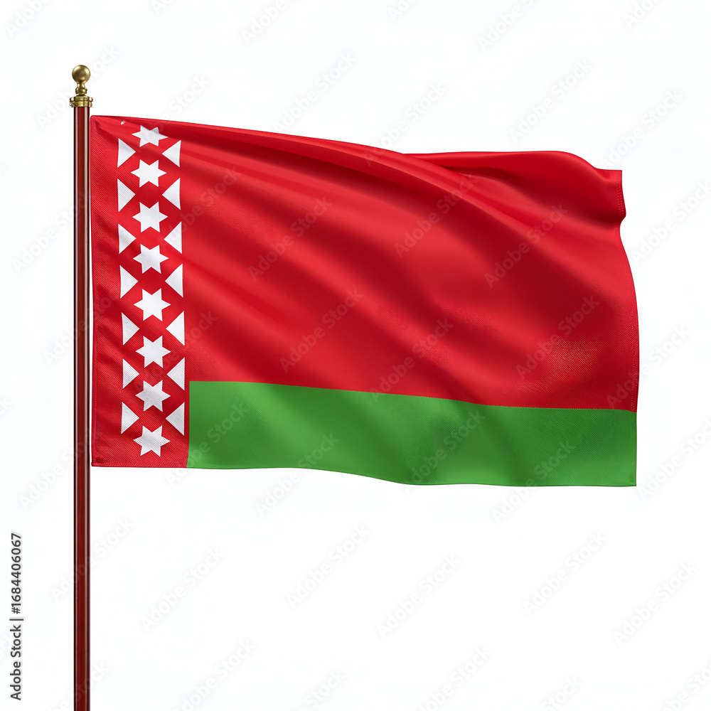 Naklejka premium High quality realistic Belarus textile flag with satin fabric and stitched edges isolated on white
