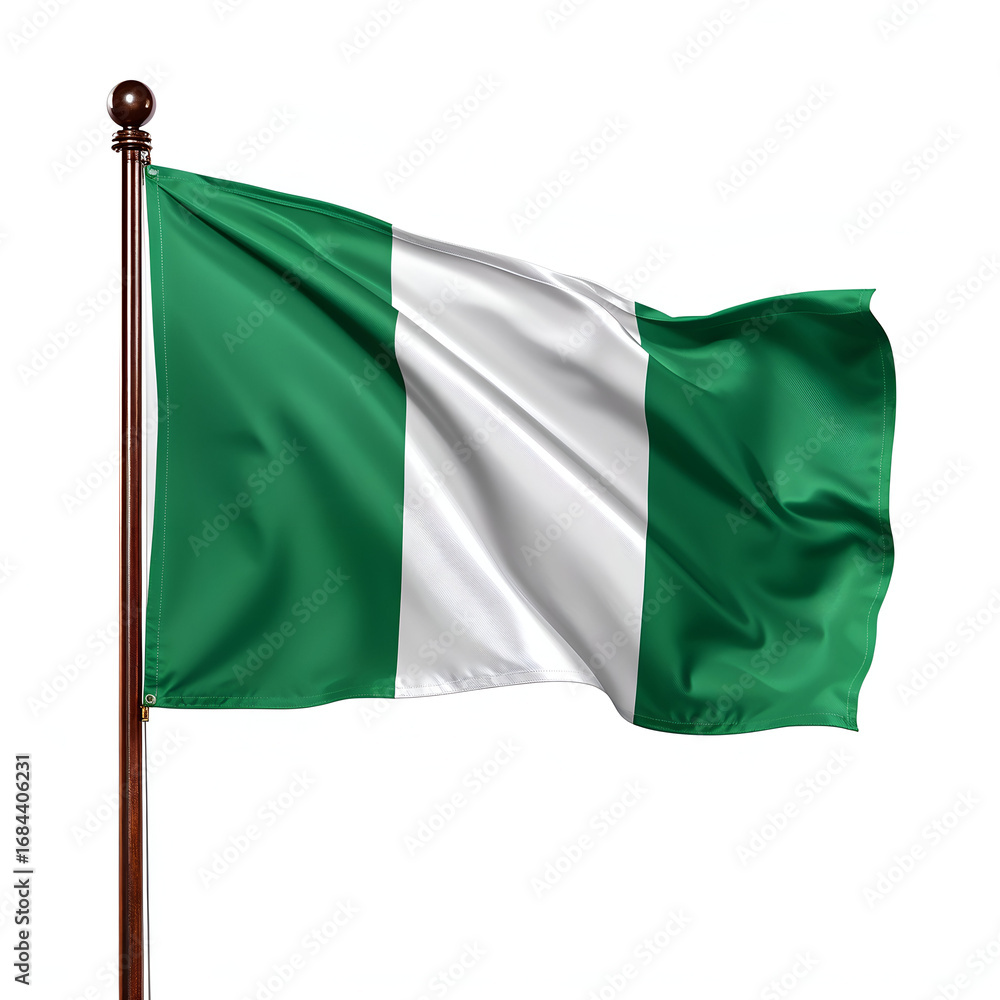 Obraz premium High quality realistic Benin textile flag with satin fabric and stitched edges isolated on white