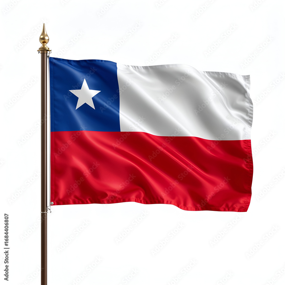 Naklejka premium High quality realistic Chile textile flag with satin fabric and stitched edges isolated on white
