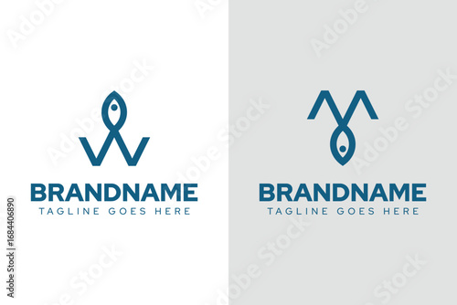 Letter M W Fish Logo Set, symbolizing adaptability, flow, and harmony with nature