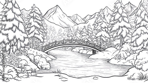 Wallpaper Mural Majestic mountain valley with arched bridge Torontodigital.ca