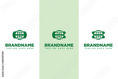 Letter H K X Green Globe Logo, symbolizing sustainability, growth, and global unity