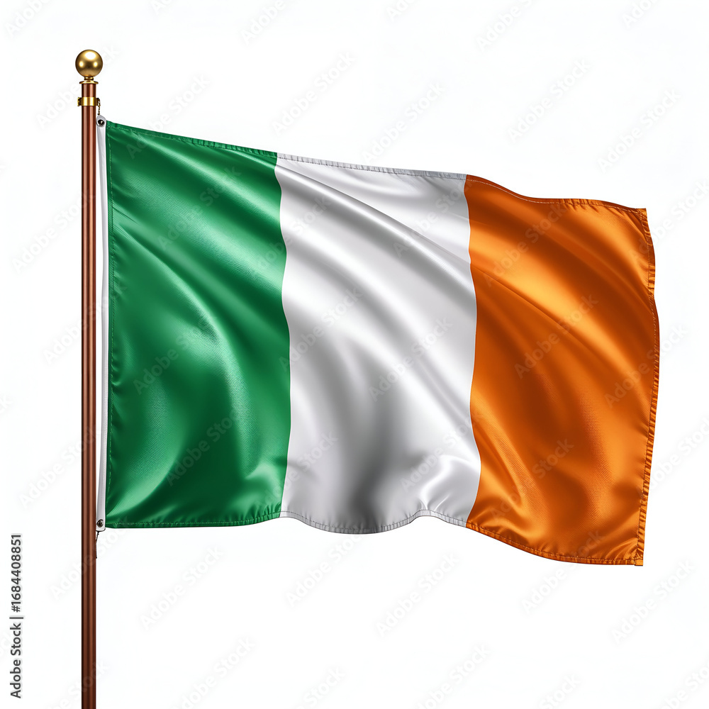 Fototapeta premium High quality realistic Ireland textile flag with satin fabric and stitched edges isolated on white