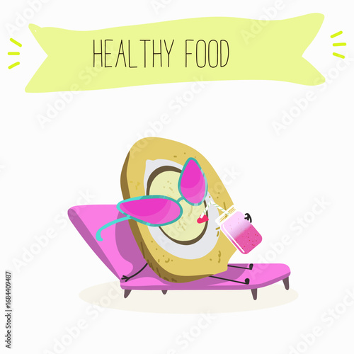 Platonia insignis, bacuri, funny characters, hand drawn vector illustration.