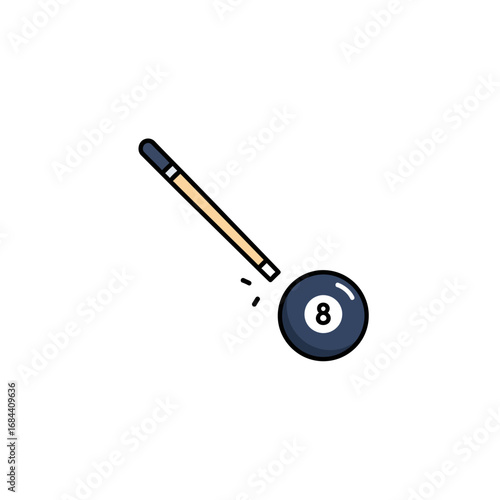 Billiard game equipment depicting focus, precision and skill in a graphic icon design