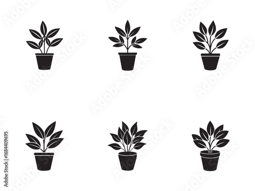 Collection of Potted Plant Icons on White Background Minimalist Black and White Plant Illustrations Decorative Potted Plants Images