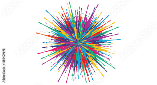 Dynamic burst of vibrant colorful paint splatters radiating energy and excitement for creative projects