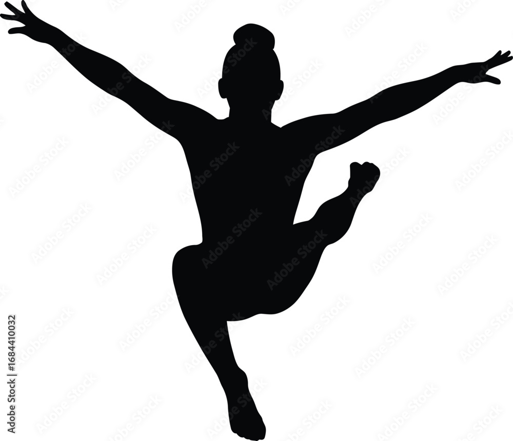 Fototapeta premium Gymnast performing dynamic pose silhouette black