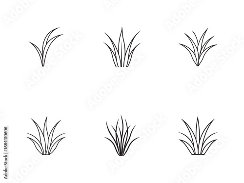 Collection of Simple Grass Icons in Black and White Vector Illustration for Graphic Design Elements and Natural Aesthetics