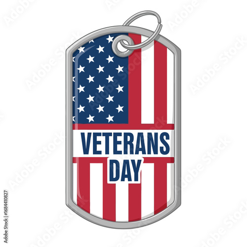 Patriotic dog tag featuring American flag and Veterans Day sentiment design element