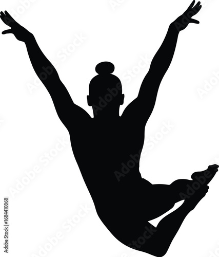 Gymnast leaping with arms raised silhouette jumping